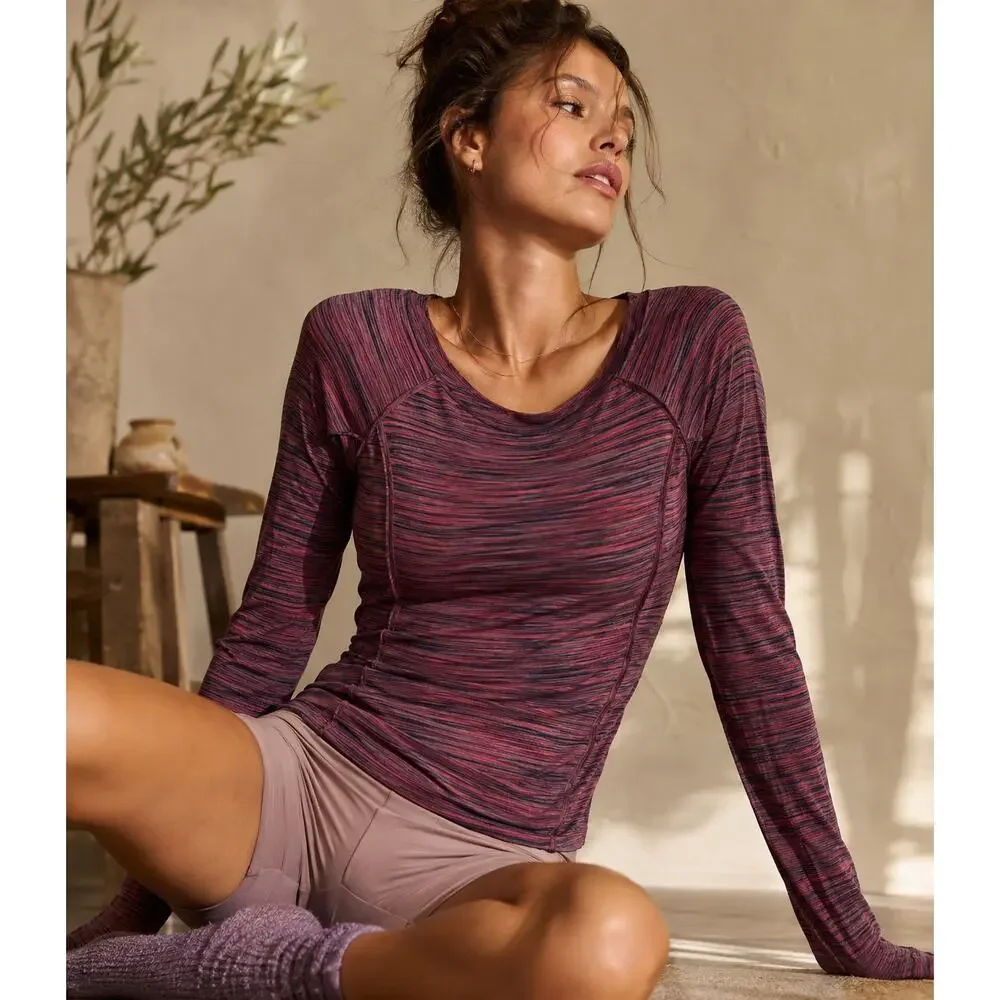 Free People womens size large purple pink black lose neck tight fit top - Picture 1 of 7